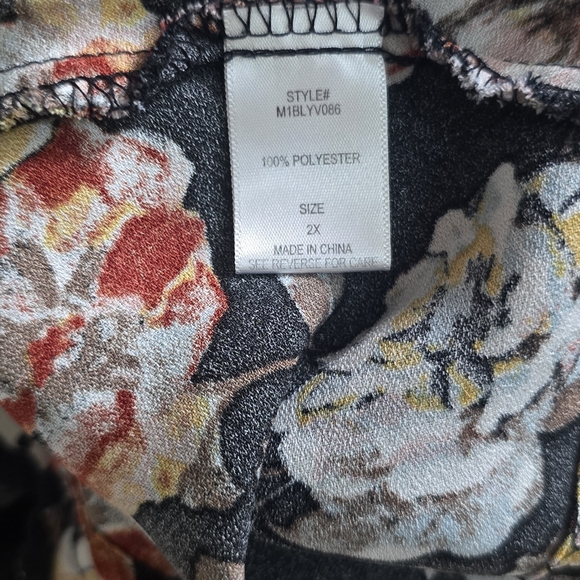 Ophelia Roe Floral Peplum Blouse Black Button Front Flowy Top 2X - Picture 5 of 6